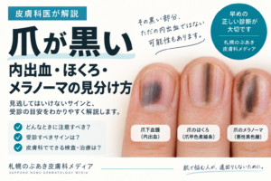 爪が黒いときの内出血・爪のほくろ・爪部メラノーマの違いと、ハッチンソン徴候を示す記事のアイキャッチ画像