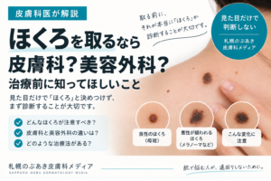 ほくろ除去で皮膚科と美容外科を選ぶ前に、良性か悪性かを診断する重要性を解説する記事のアイキャッチ画像