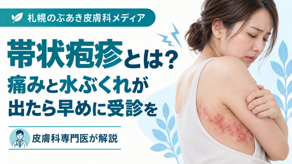 帯状疱疹の痛みと水ぶくれ、早めの受診の重要性を解説する記事のアイキャッチ画像