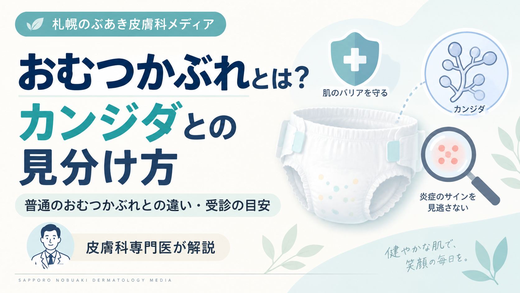 おむつかぶれとカンジダ皮膚炎の違い、受診の目安を解説する記事のアイキャッチ画像