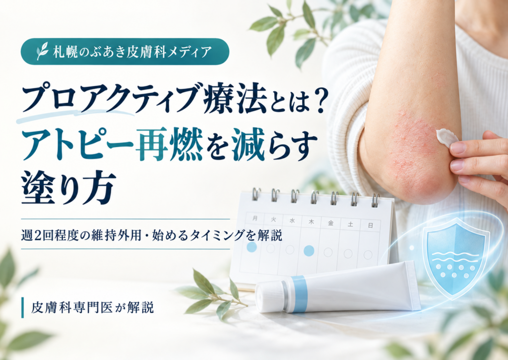 アトピー性皮膚炎のプロアクティブ療法で再燃を減らす塗り方と週2回程度の維持外用を解説する記事のアイキャッチ画像