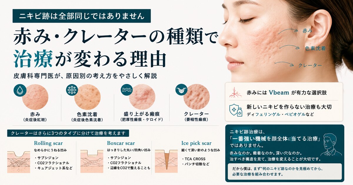 ニキビ跡は全部同じではありません|赤みとクレーターの違い