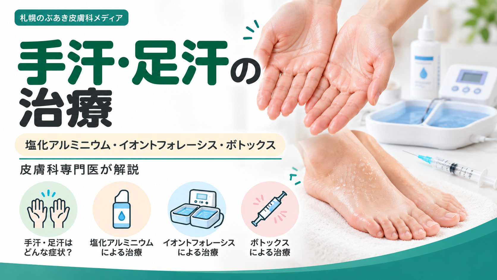 手汗・足汗の治療|塩化アルミニウム・イオントフォレーシス・ボトックス